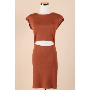 Sz L Aritzia Wilfred Free Cut-Out Ribbed Knit Mini Dress In Copper Red GUC